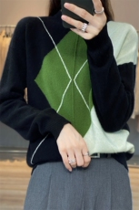 菱形格套头新款秋冬季针织衫羊毛衫女2024年秋季，女装羊毛衫，琳尚羊绒
