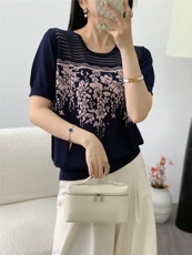 2025百搭时尚落花欧根纱拼接落肩袖，女装针织衫/毛衣，晨旭羊绒