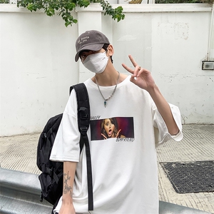 B239-D923-P28 夏季人物图案印花 半袖重磅短袖t恤男 港风图片