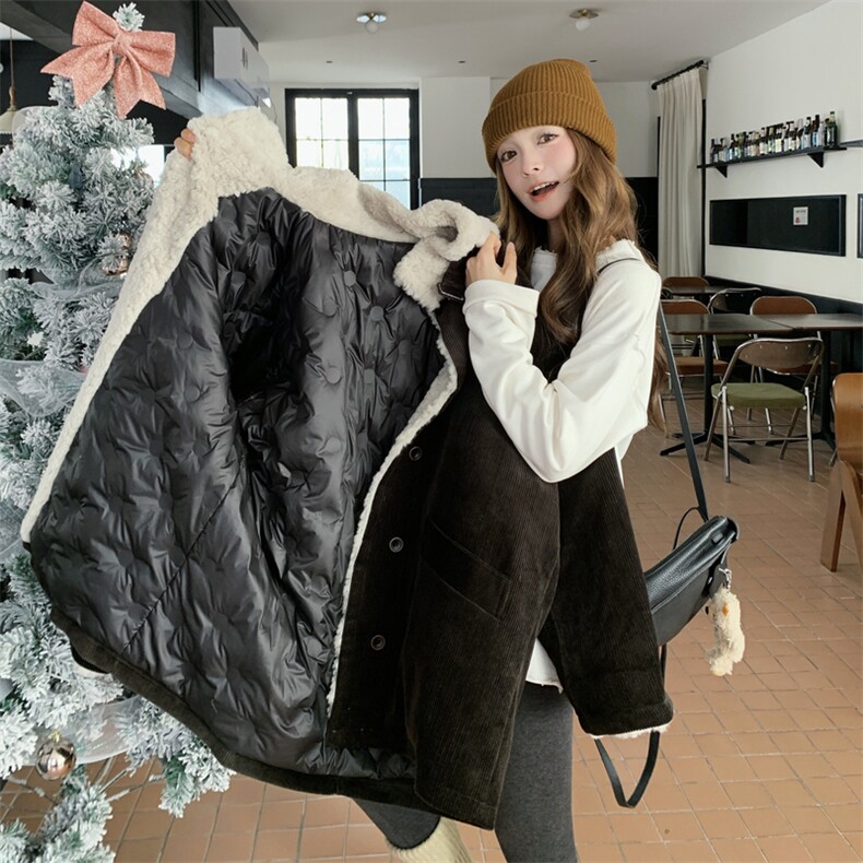 【】灯芯绒拼毛毛派克羽绒服2102-P295-K448,女装派克服,2C305