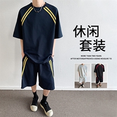休闲运动套装男士夏季薄款拼色短袖t恤短裤酷帅两件套搭配男装潮，男装休闲套装，星座1206（原A206）