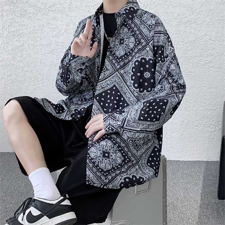 腰果花衬衫超火宽松百搭长袖衬衣个性韩版潮流休闲外套W1306-P33,男装衬衫,星座512-4