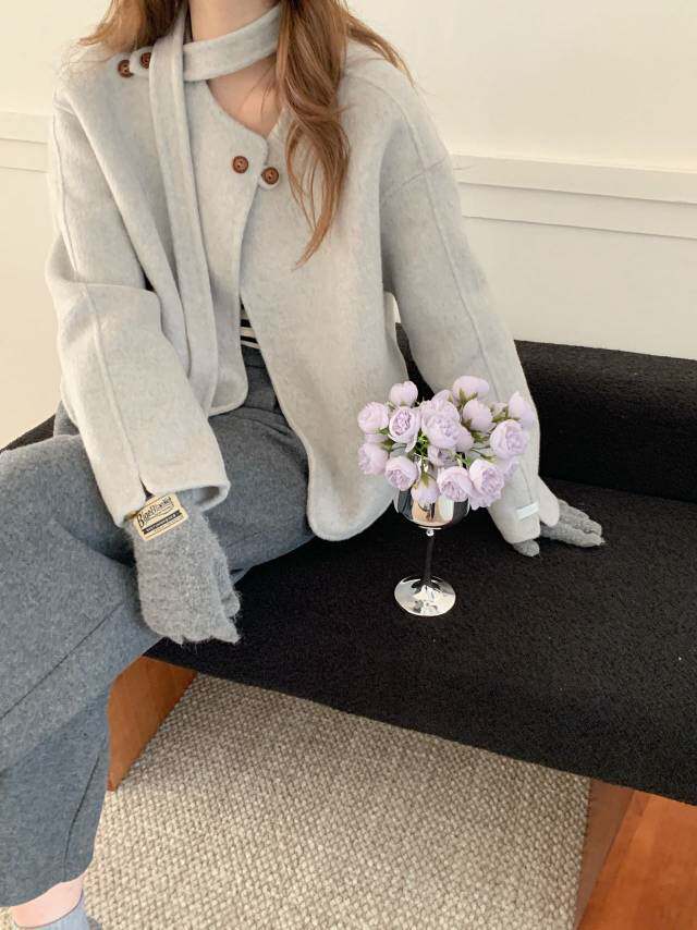 新款小个子双面羊毛短款大衣女秋冬新款气质设计感毛,女装羊绒大衣,依嘟服饰