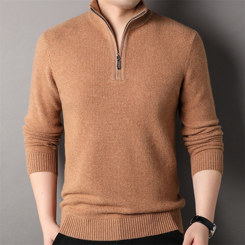 F81731厚款羊毛粗针高货秋冬季新款半高拉链中年男士羊毛衫,男装针织衫/毛衣,钱塘207-1