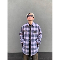 格子星星刺绣夹克男女春秋季设计潮宽松小众拉链上衣外套JK8545，男装夹克，星座516A