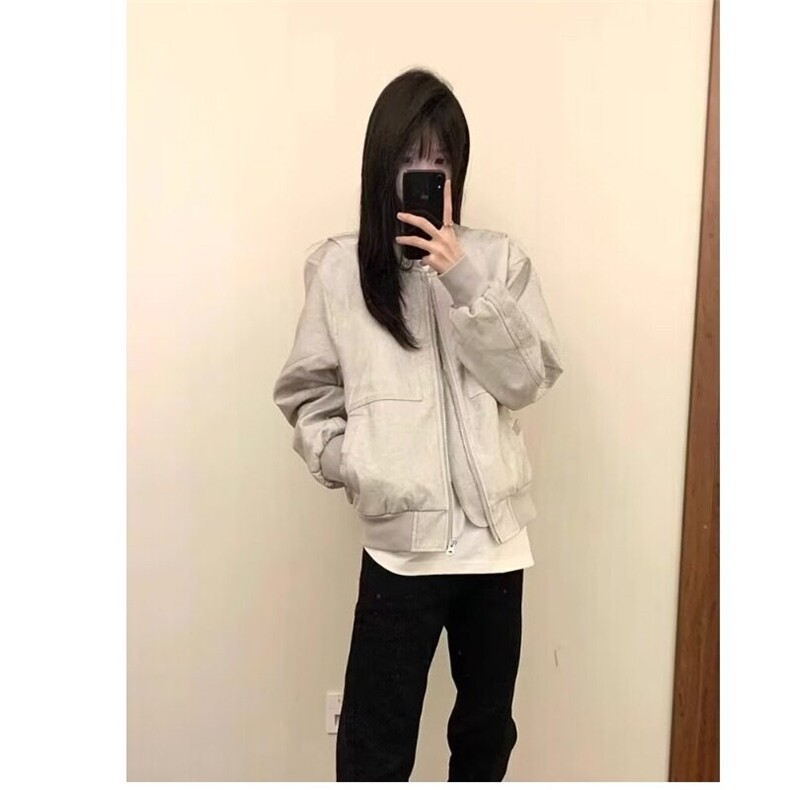 美式复古石灰短款棒球服外套男女春秋新款潮牌工装夹克,男装夹克,星座506A