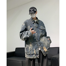 2024秋季新款美式高街牛仔夹克做旧破洞休闲外套潮流W8295-P60，男装夹克，星座512-4