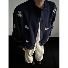 WY823-尺码M-3XL-P65-X128-美式复古趣味卡通小狗刺绣开衫卫衣，男装卫衣，星座1811B
