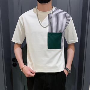 白色2023精神小伙修身男士圆领潮款短袖T恤打底衫潮T102-P58控89图片
