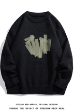 白底22秋冬新款设计感印花保暖圆领套头毛衣M1034P50控68，男装针织衫/毛衣，电商A247-1