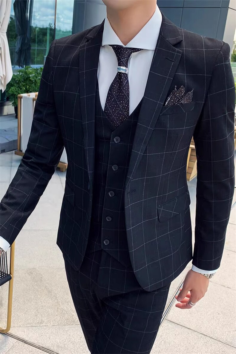 格子男装西服套装西装三件套W9054-P305,男装西服,星座1012