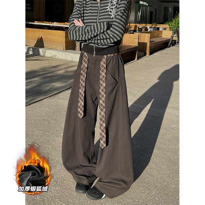新款加厚银狐绒480g重磅腰带设计弯刀裤男K24060J加绒-特P58控108，男装卫衣，电商A001-1