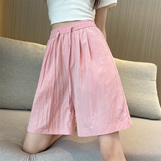 夏季冰丝五分短裤高腰垂感宽松直筒裤凉凉薄款休闲中裤女，女装短裤/热裤，梦白服饰厂
