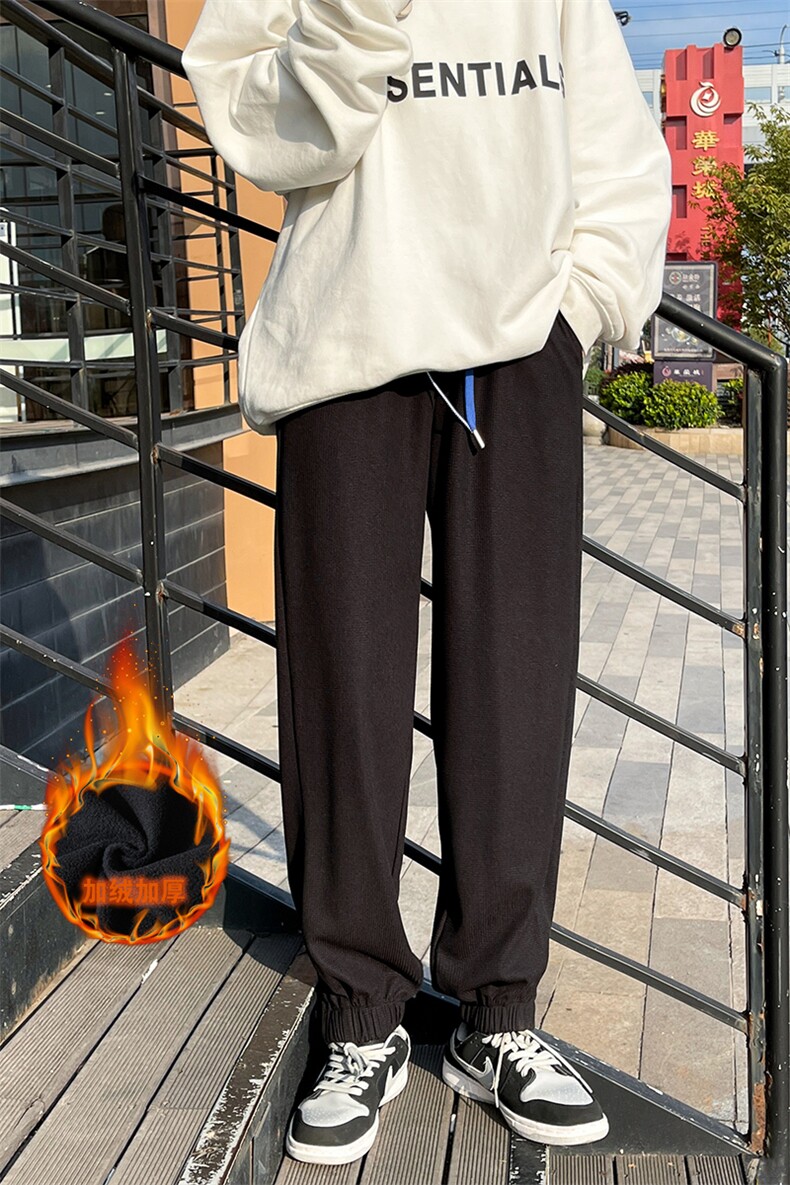 主推加绒！华夫格加绒宽松束脚休闲长裤B377-KN208-P55-限68,男装卫衣,电商B377