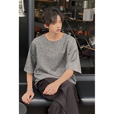 现货夏季纯色亚麻潮宽松新中式大码棉麻短袖男MT08-特P25控48，男装T恤，星座205-5