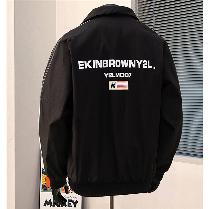 港风美式复古印花字母图案设计双袖三杠织带夹克男JK77766P75控98，男装夹克，星座226-1