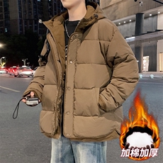 日系复古假两件连帽棉衣男冬季宽松情侣冬季棉服M0829-P103，男装棉衣，星座308B-2