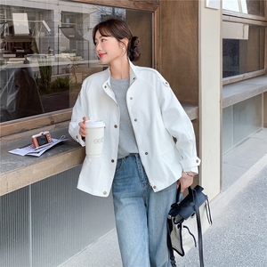韩版简约休闲气质短款风衣女2026春季新款超好看小个子百搭外套图片