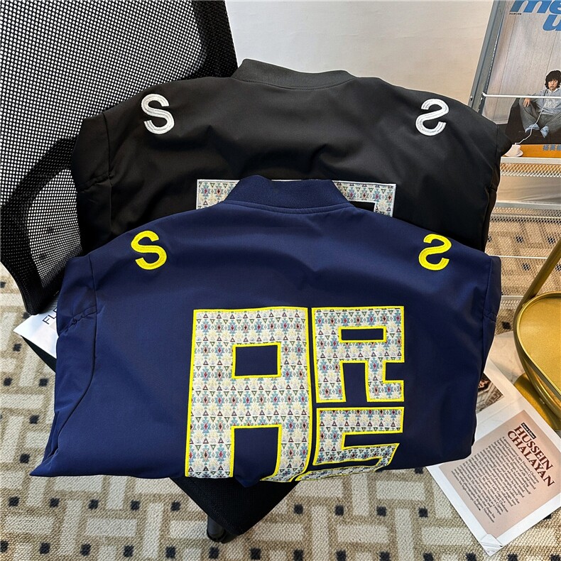 加绒加厚冬款男立领棉衣字母刺绣夹棉褶皱保暖棉服外套MA8091P85,男装棉衣,星座1013-1