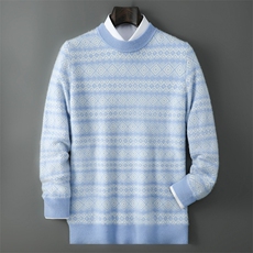 2025年秋季套头圆领时尚百搭休闲菱形花，男装羊毛衫，千国羊绒