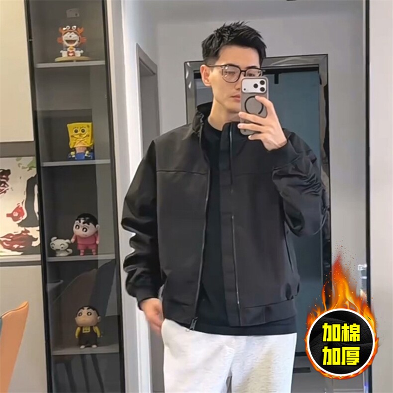 现货秋冬季美拉德立领飞行立领夹克boxy廓形棉衣高街加厚加棉外套，男装夹克，电商A486-1