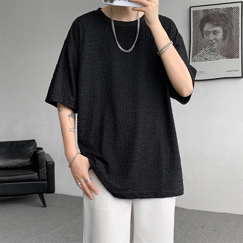 8XL-M特大码短T恤泡泡袖肌理感冰丝短袖衬衫上衣五分袖DX322P25,男装T恤,电商D206-1