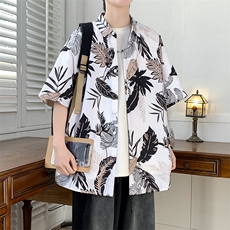花衬衫夏威夷男短袖夏季痞帅休闲上衣服外套翻领大码衬衣男A011-2，男装衬衫，电商A012