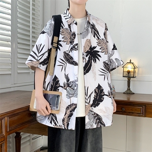 花衬衫夏威夷男短袖夏季痞帅休闲上衣服外套翻领大码衬衣男A011-2图片