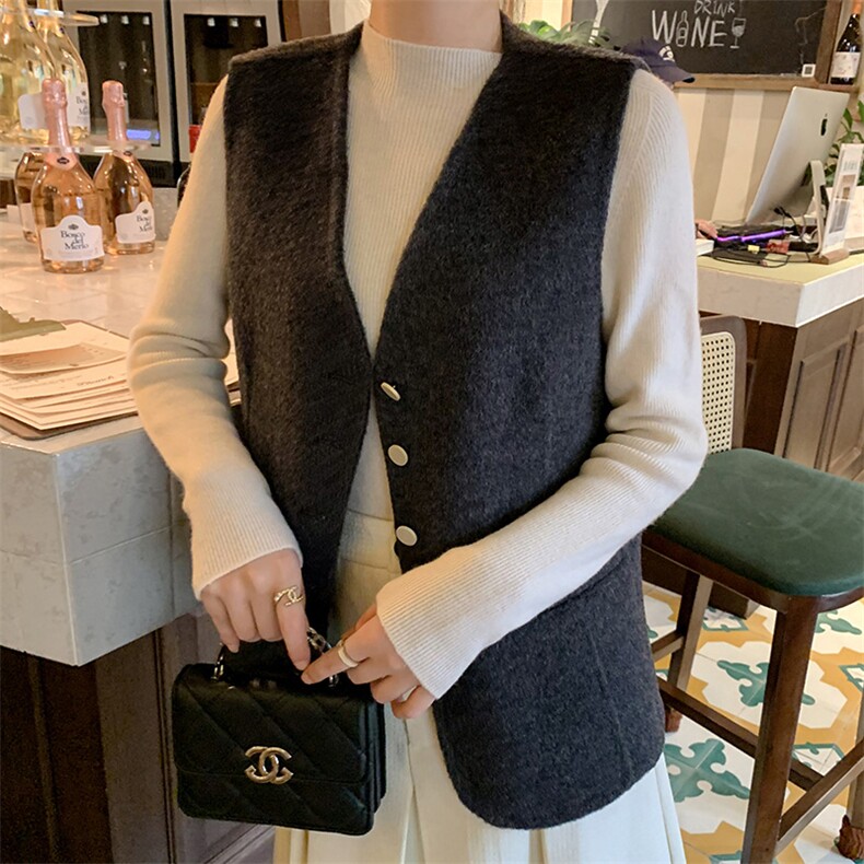 2025秋冬百搭时尚简约圆角马甲大衣，女装双面呢大衣，荣图大衣