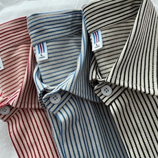 高品质牛仔条纹衬衫潮牌长袖衬衣潮流宽松休闲外套CS017-P30，男装衬衫，星座301C-5