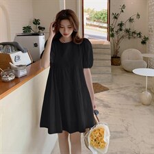 2021夏季新款女装压花泡泡袖法式连衣裙中长款，女装连衣裙，阿菲诺依