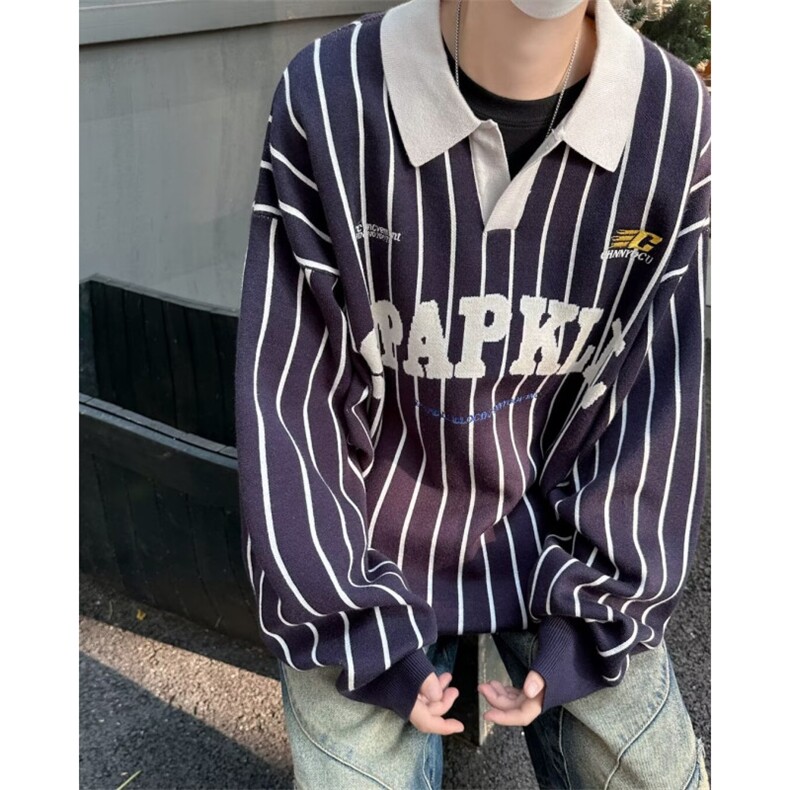 美式运动风polo翻领针织衫男宽松百搭毛衣秋冬季保暖慵懒风 M6031图片