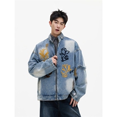 【现货】XZ1218WT4016特价P75花卉毛巾刺绣水洗重工牛仔外套，男装工装外套，星座1218（原611-3）