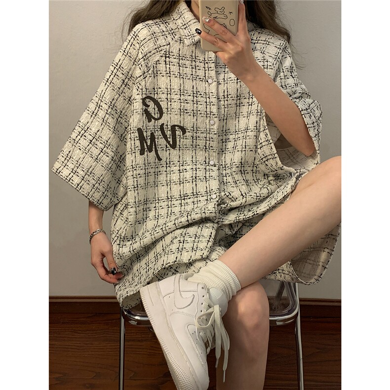 1小香风印花短袖衬衫DCS9019P45短裤DK8797P40套装DTZ9029P85，男装衬衫，星座226-2