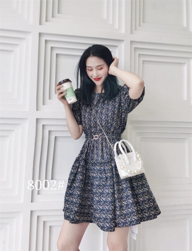 韩版收腰碎花小清新连衣裙，女装连衣裙，YO\VLF雅洛菲