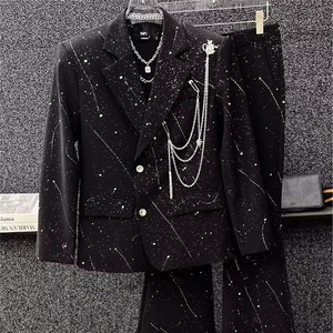简约轻奢高级感满天星西服套装男士小众设计休闲西裤西装两件套图片