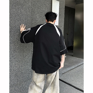 8XL-M 美式小众高级感拼接短袖T恤男夏简约百搭宽松纯棉上衣DX336图片