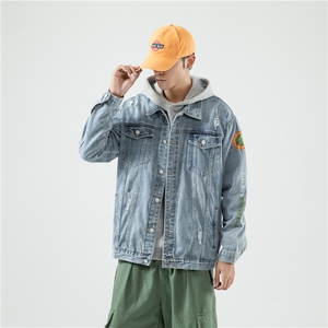 JK822-p80 M-5X无影墙ins牛仔夹克绣花破洞大码男日系CITYBOY图片