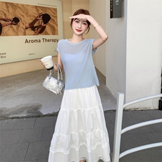 现货:夏装新款时尚百搭针织上衣半身裙两件套2C13-8852P135K208，女装套装/套裙，2C135