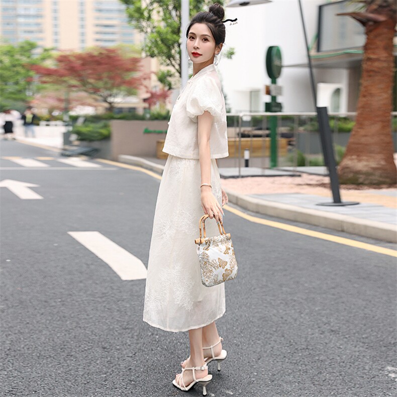 《48H发》时尚复古显瘦新中式两件套套裙,女装套装/套裙,婷轩阁