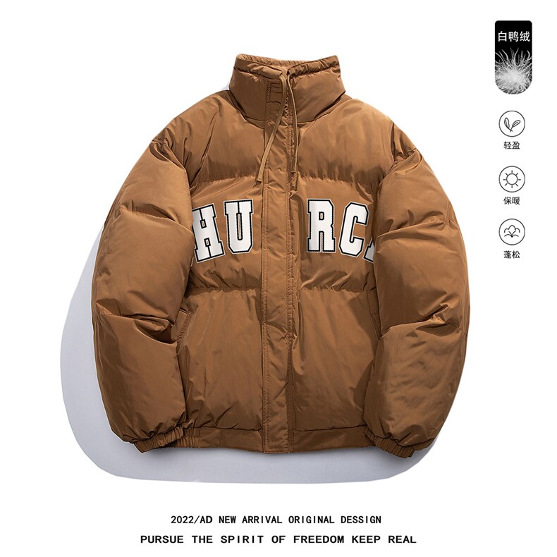 白鸭绒白底冬季潮流印花抽绳设计立领羽绒服YR213P195控258,男装羽绒服,电商A247-1