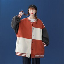 ！中性秋季设计感拼接撞色宽松休闲情侣棒球服-G430P75控98--，女装职业装，A247A