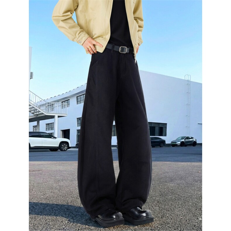 洗退水洗棉纯棉牛仔裤弯刀男春夏新款设计感宽松阔腿拖地长裤，男装牛仔裤，星座302A-2