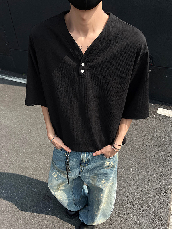 现货夏新男高品质大码宽松短袖T恤V领打底衫513DT3536P33,男装T恤,星座513