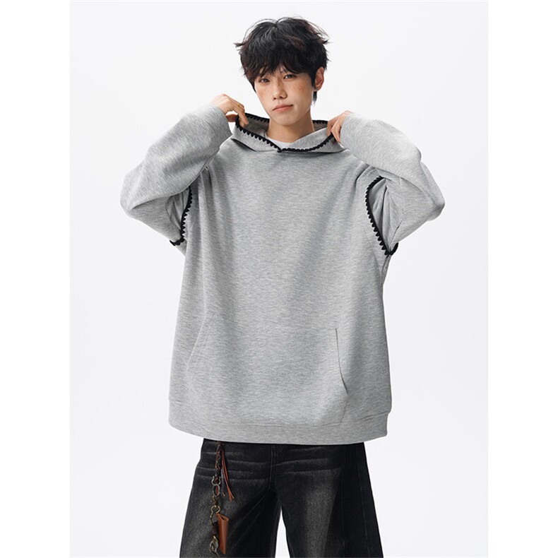 WY10155-特P48控88新款连帽贝壳绣花麦穗提花大码男宽松情侣卫衣,男装卫衣,电商A059