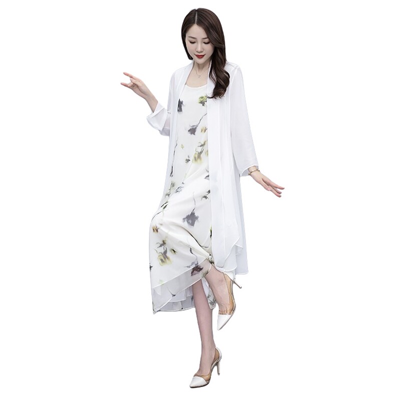 背心连衣裙女2025夏季新款防晒衣雪纺披肩开衫外搭裙子,女装连衣裙,秀美人生