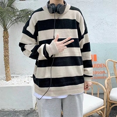黑白条纹毛衣高级感欧美潮牌针织衫男春秋情侣装上衣BQ46-P45，男装针织衫/毛衣，星座1109-3