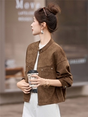 小香风外套女2025秋新款小个子巨好看的独特漂亮休闲短鹿皮绒夹克，女装短外套，悦祺