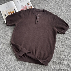 现货！亨利领针织衫短袖夏季男款慵懒风纯色-LK80068-特批40，男装针织衫/毛衣，电商A061