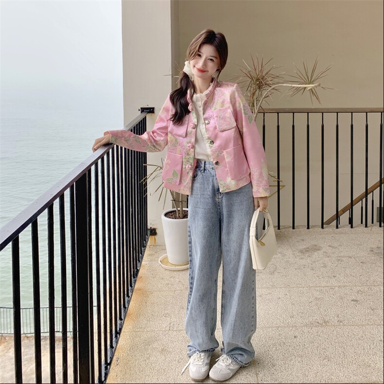 新中式国风印花外套女2025秋季新款高级感洋气减龄小个子短款上衣,女装短外套,2C230